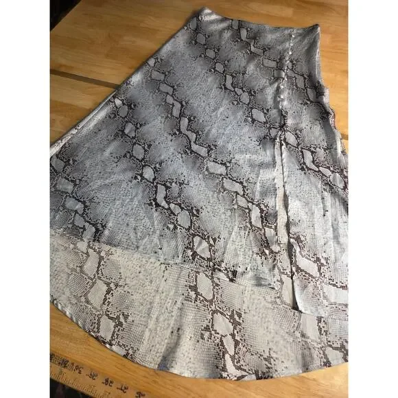TCEC Snake Print Satin Hi-Lo Bias Cut Skirt Y2k 2000's Large Side Zip Button - Picture 2 of 12
